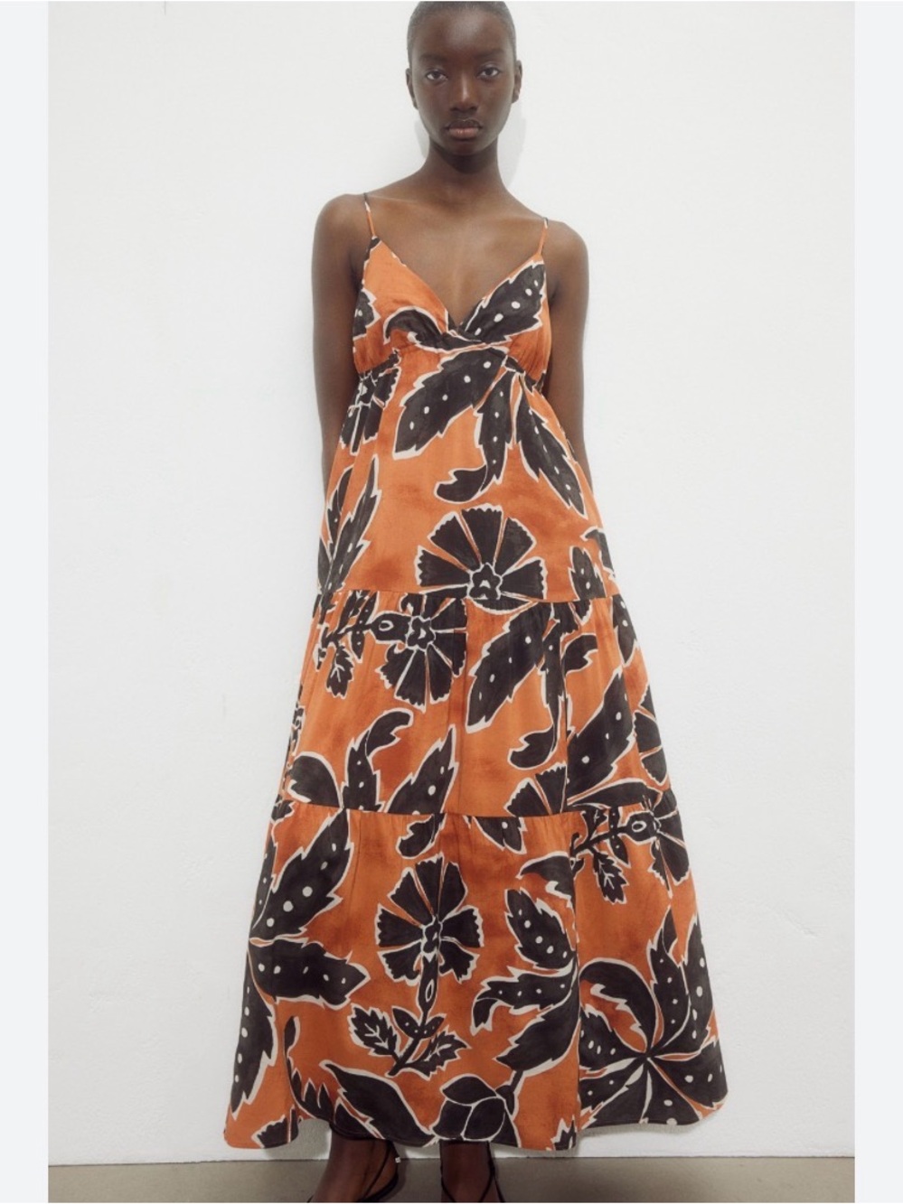 H&M Ankle Length Orange, Cream & Black Cotton Maxi Dress Women’s Large - Picture 10 of 10